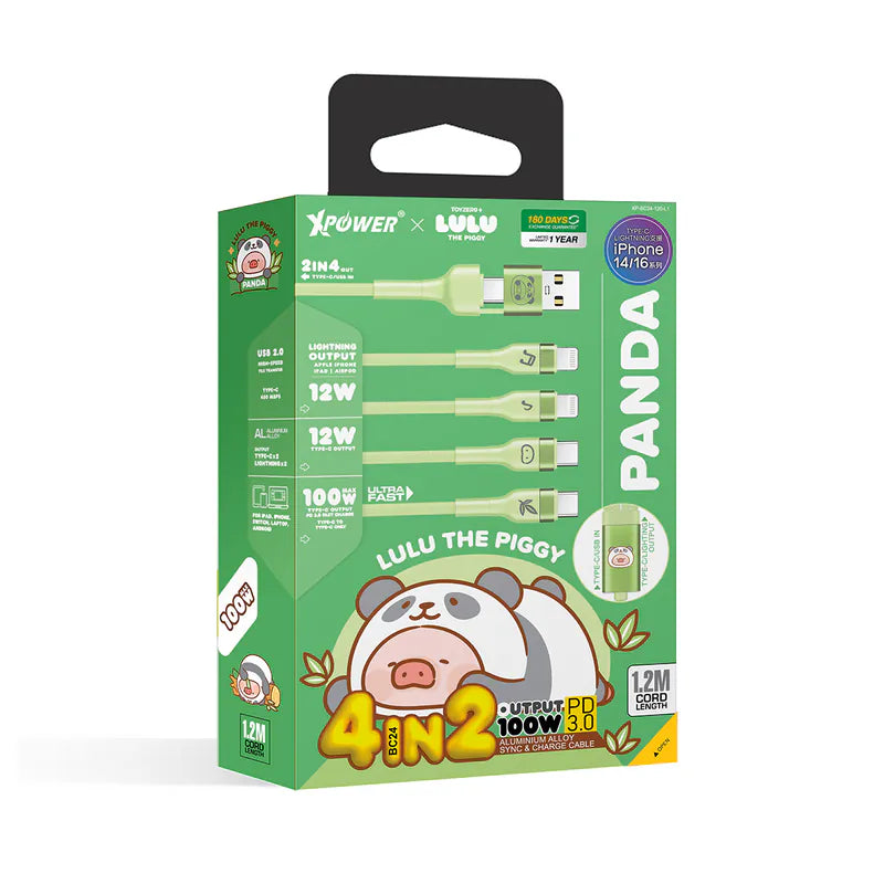 XPower x Lulu the piggy BC24 8IN1 2IN4 OUT  100W PD3.0 Aluminium Alloy Sync & Fast Charge Cable